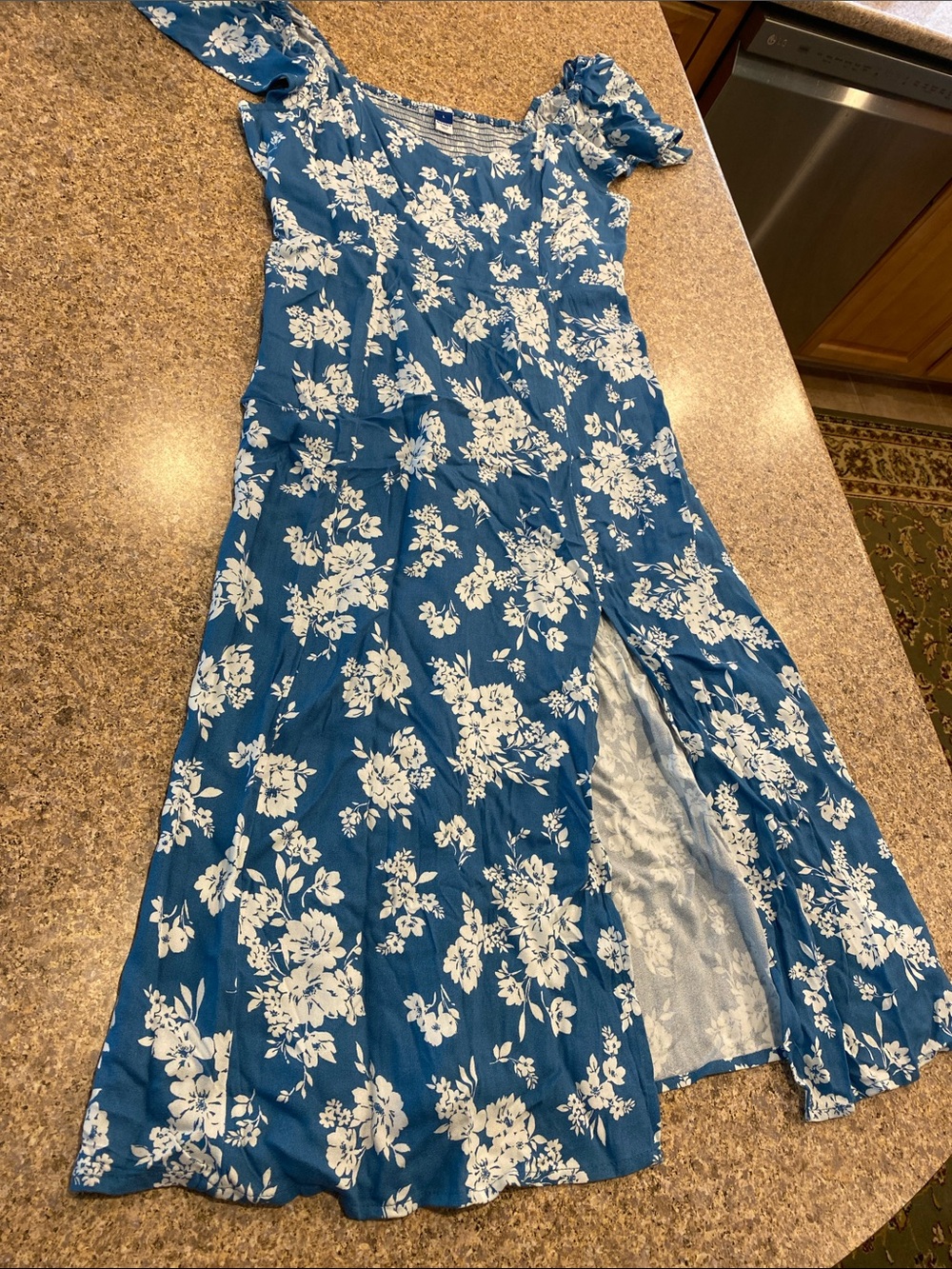 Old Navy Flutter Sleeve Floral Dress Large Blue Musty - Picture 9 of 15